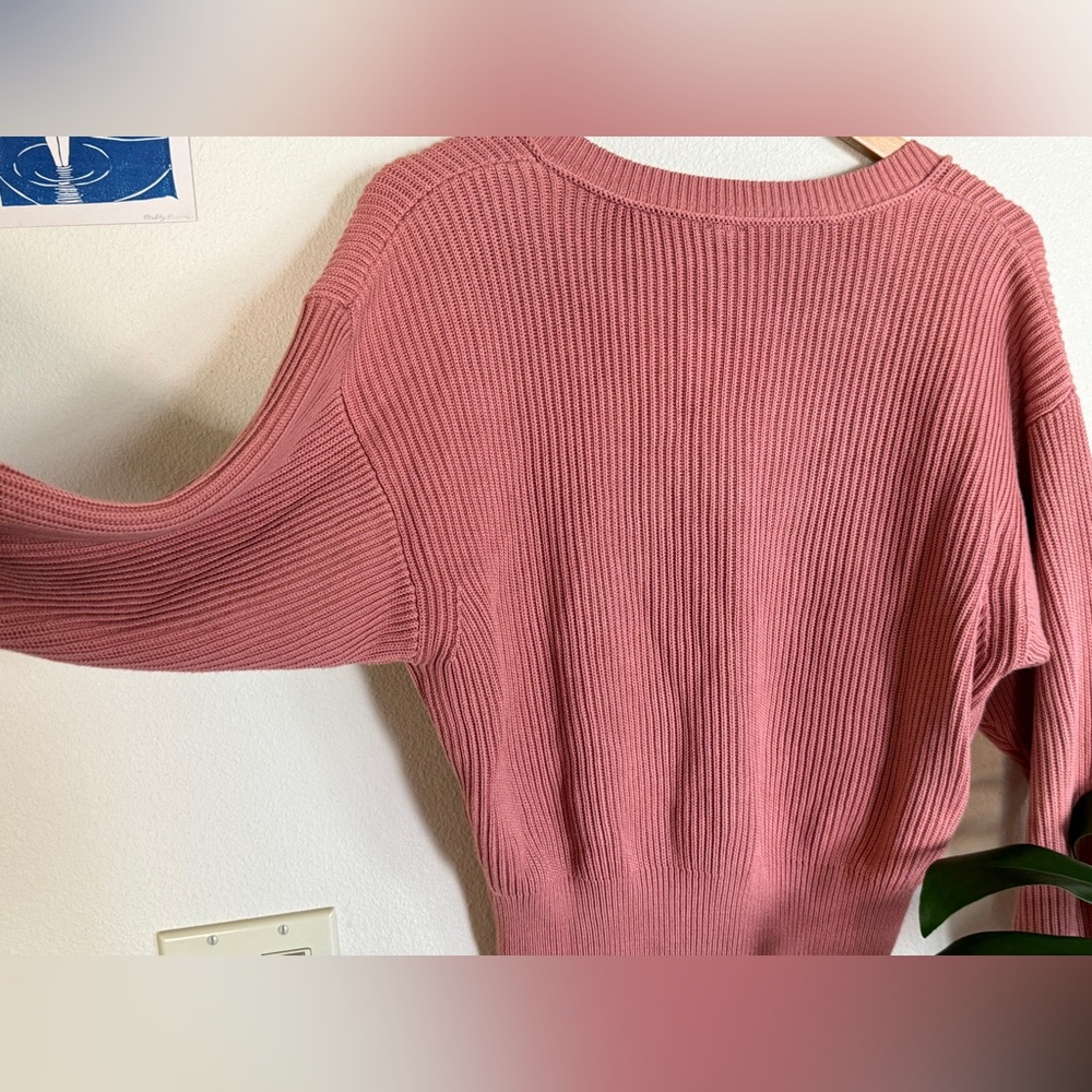 Free People Allure Ribbed V-Neck Crop Sweater XS NWOT 100% Cotton - Picture 8 of 13